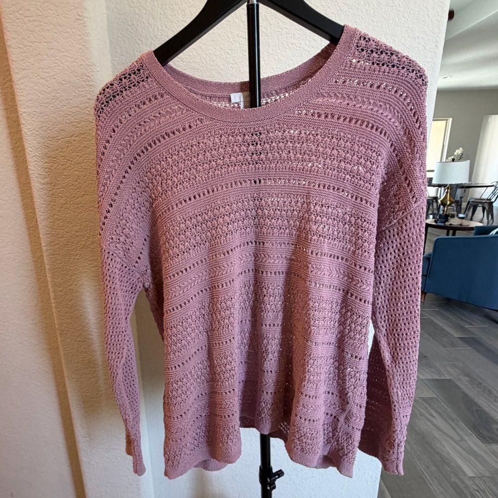 J. Jill Open-Knit Scoopneck Sweater in Mauve Pink M
